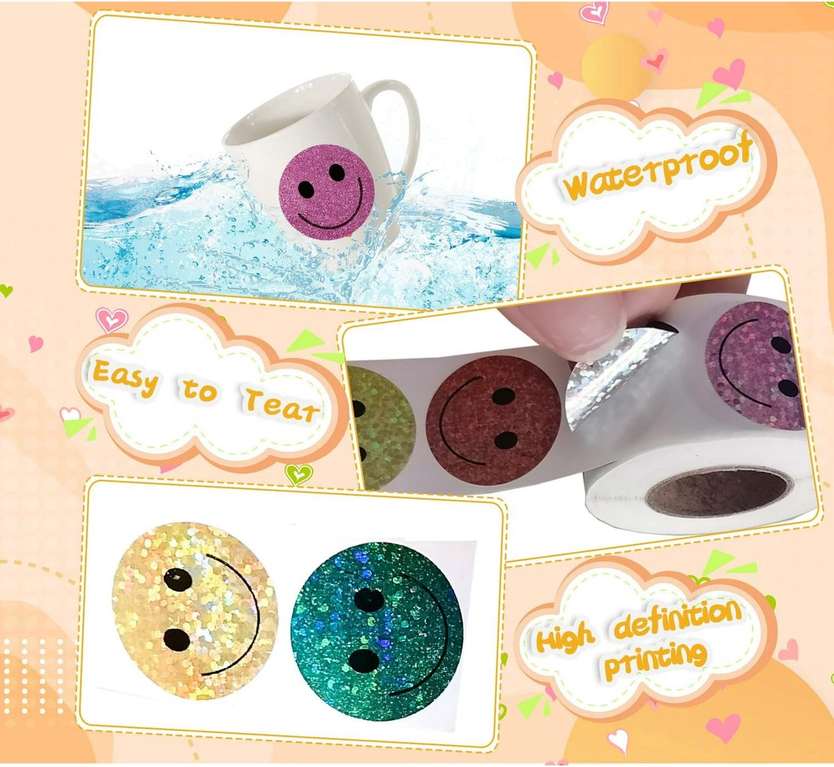 Glitter Dot and Smiley Face Stickers - Smiley Face Stickers for Kids - 500 Sheets of 1