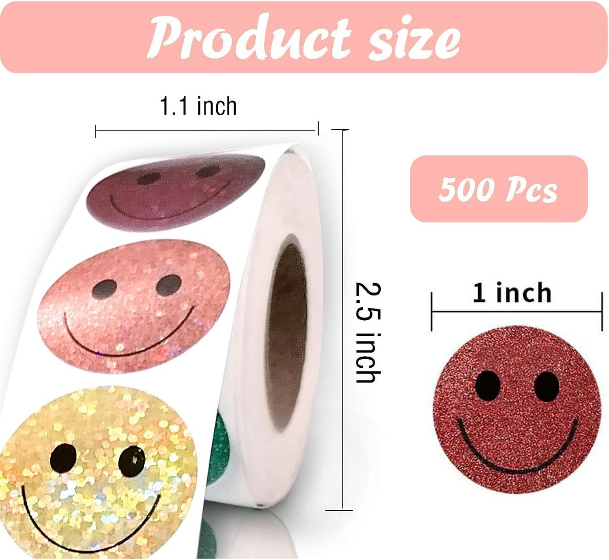 Glitter Dot and Smiley Face Stickers - Smiley Face Stickers for Kids - 500 Sheets of 1