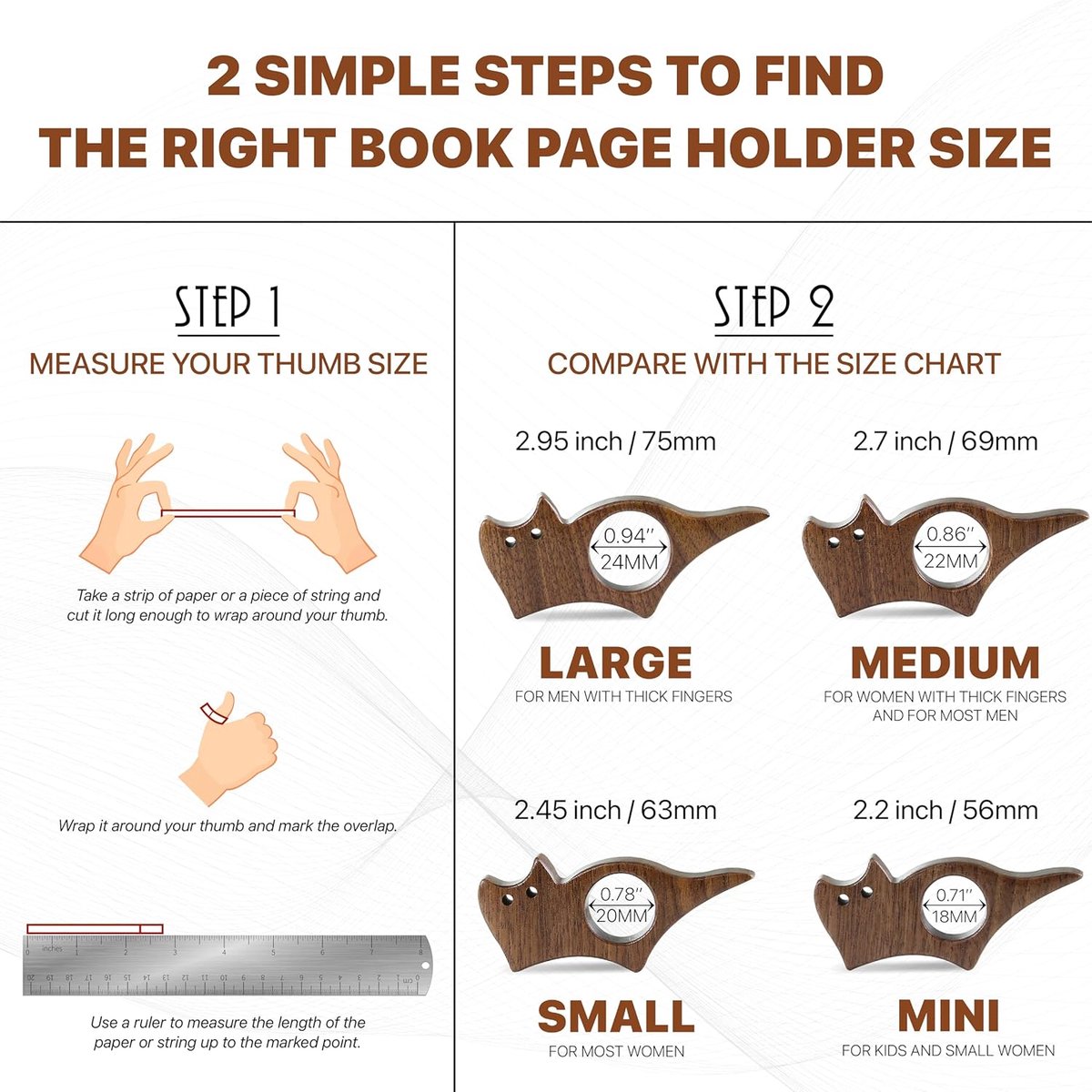 Book Binder - Cat-shaped book binder - Smooth walnut bookshelf - Thumb-shaped book binder - Reading aid - Ideal gift and reading accessory for book lovers - Gift for book lovers and literature enthusiasts (M) - Image 6