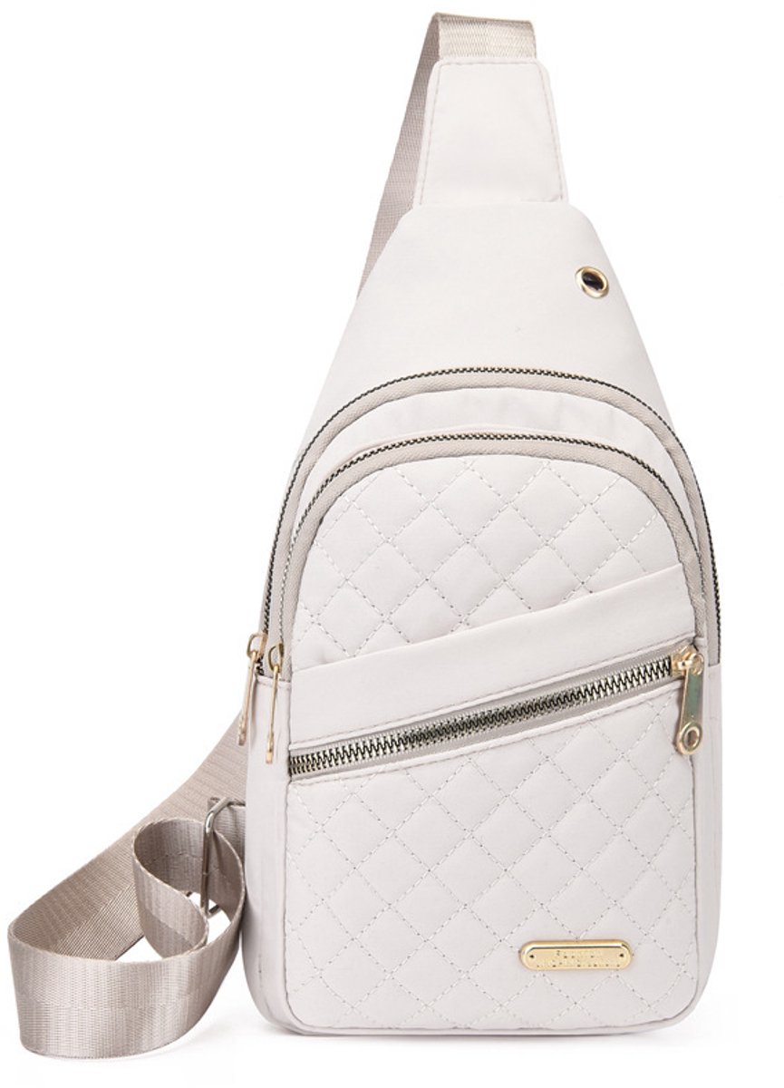 Unisex Shoulder Bag - 5 Storage Pockets & Cable Grommet - Crossbody Bag Women - Crossbody Bag Men - Crossbody Bags - Sling Bag - Adjustable Carrying Style (Cross/Shoulder/Chest) - Beige - Image 1
