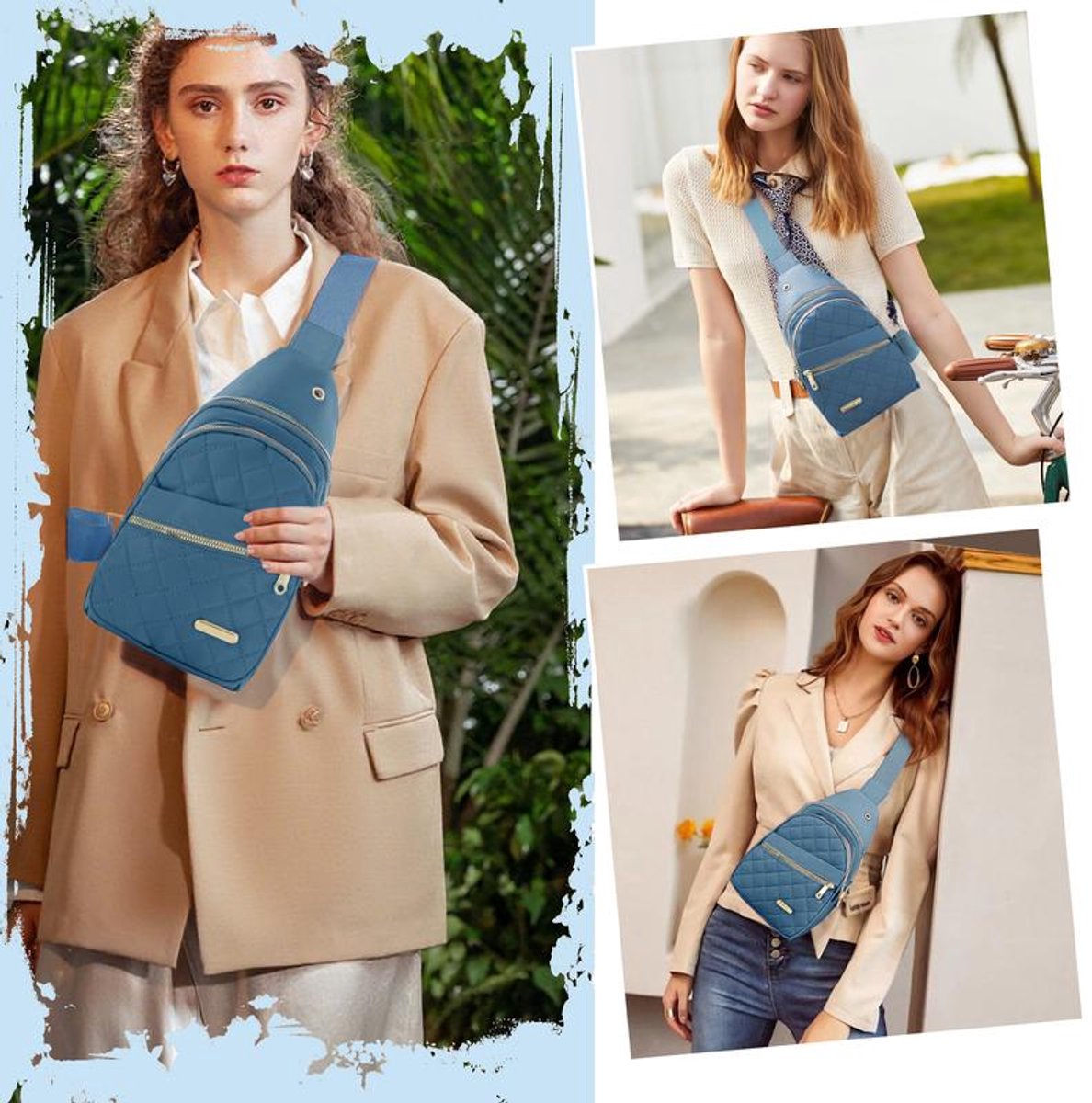Unisex Shoulder Bag - 5 Storage Pockets & Cable Grommet - Crossbody Bag Women - Crossbody Bag Men - Crossbody Bags - Sling Bag - Adjustable Carrying Style (Cross/Shoulder/Chest) - Beige - Image 7