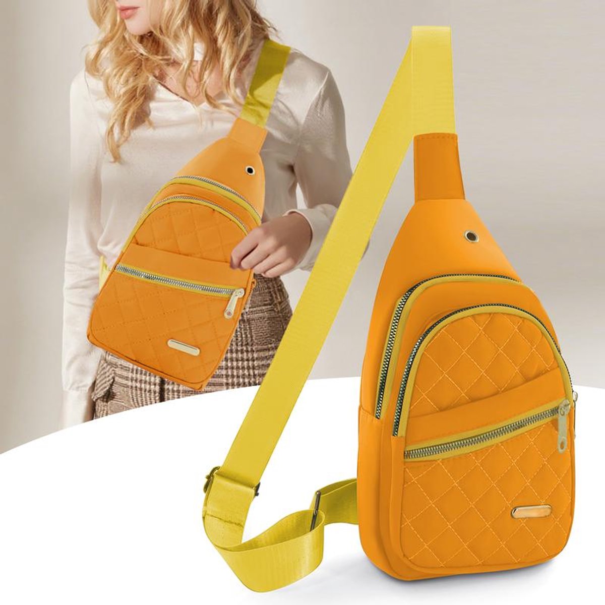 Unisex Shoulder Bag - 5 Storage Pockets & Cable Grommet - Crossbody Bag Women - Crossbody Bag Men - Crossbody Bags - Sling Bag - Adjustable Carrying Style (Cross/Shoulder/Chest) - Beige - Image 8