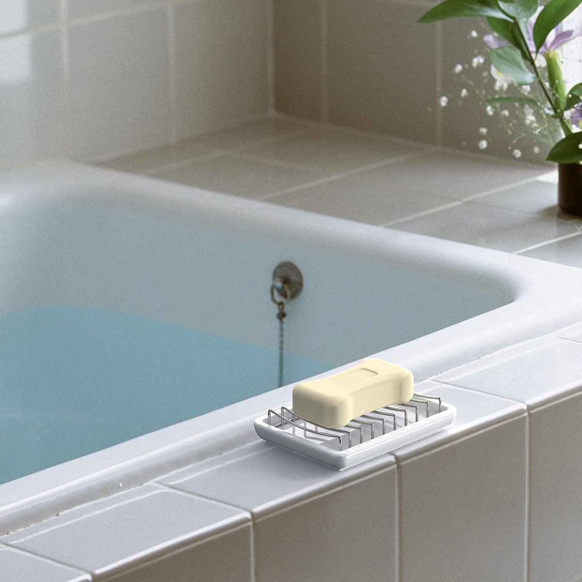 Soap Dish - Soap Holder - Double-Layer Ceramic Soap Dish - Bathroom Soap Dish Made of 304 Stainless Steel - Self-Draining Soap Holder - Suitable for Bathrooms, Kitchens and Travel. - Image 3