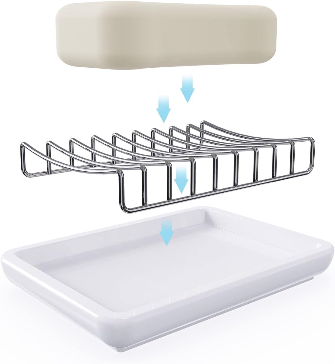 Soap Dish - Soap Holder - Double-Layer Ceramic Soap Dish - Bathroom Soap Dish Made of 304 Stainless Steel - Self-Draining Soap Holder - Suitable for Bathrooms, Kitchens and Travel. - Image 4