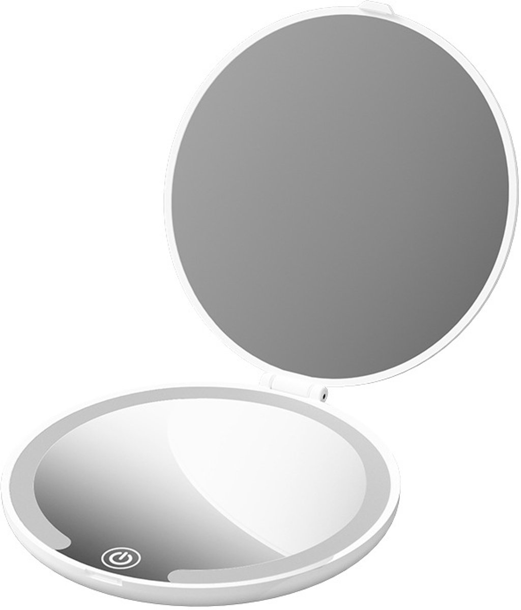 Make-up mirror - Mini mirror with light - 1x/5x magnification - 10 cm - Rechargeable - Suitable for wallets, pockets, travel and as a gift (White) - Image 1