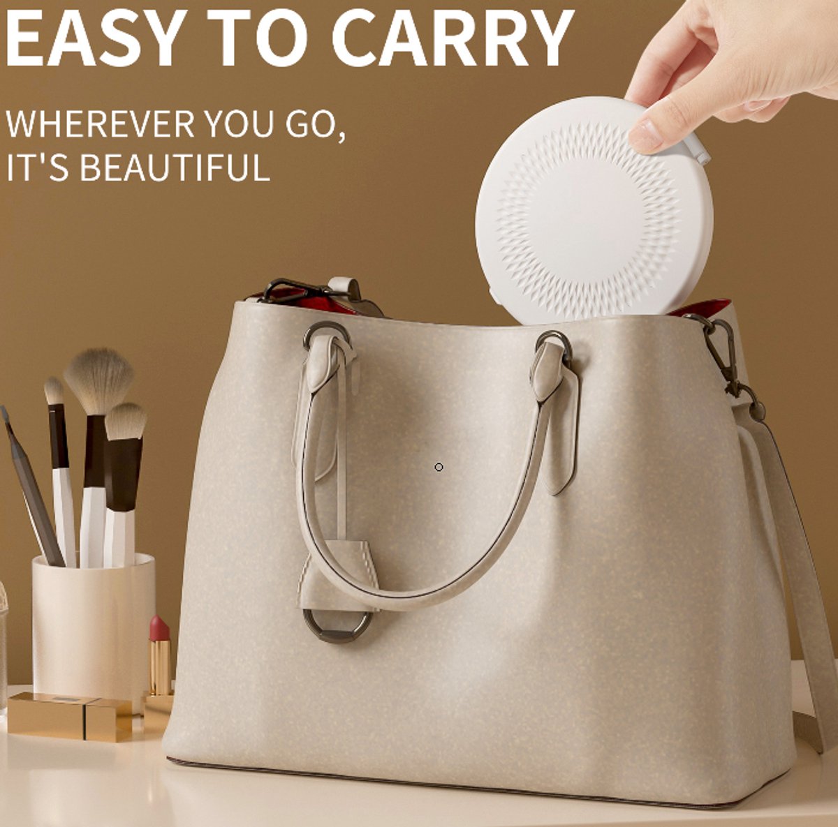 Make-up mirror - Mini mirror with light - 1x/5x magnification - 10 cm - Rechargeable - Suitable for wallets, pockets, travel and as a gift (White) - Image 2