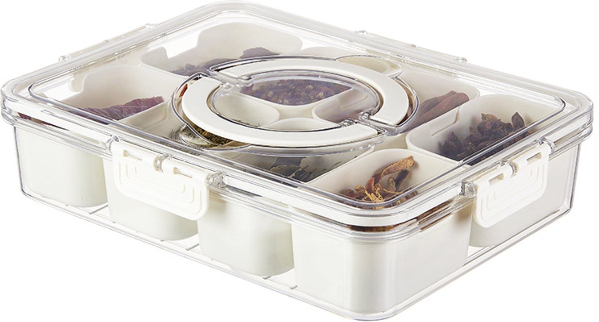 Snack Boxes - Divided trays with lids and handles - Transparent snack boxes for fruit, snacks, sweets and nuts - Ideal for parties and picnics (pack of 2) - Image 1