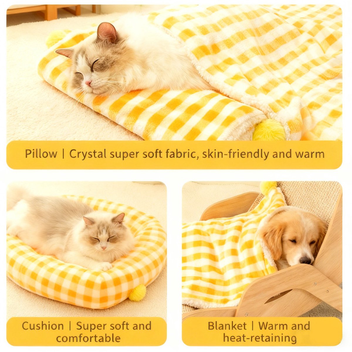 Pet Mat - Soft Pet Blanket - Warm Plush Blanket for Dogs and Cats - Comfortable & Cozy Sleep Blanket - 55*45cm - Yellow - Image 5