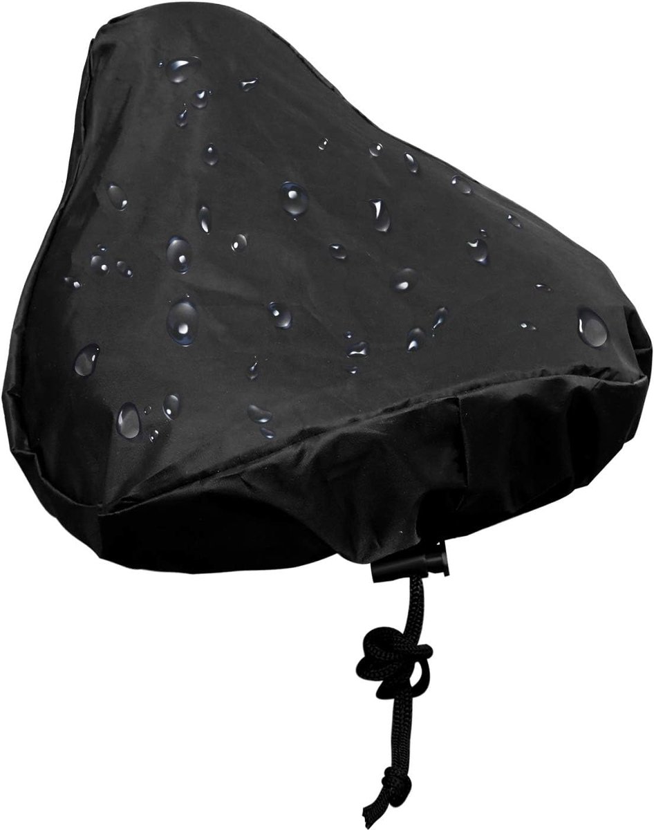 Waterproof Bicycle Saddle Cover with Drawstring - Black - Universal Size 24x27 cm - Protects Against Rain & Dirt - Image 1