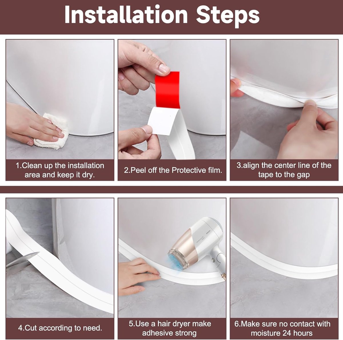 Sealing Strip - 3 Rolls - Bathtub Sealing Strip - Bathroom Sealing Tape - Waterproof Sealing Tape - Suitable for Kitchens, Washbasins, Bathtubs, Toilets and Shower Rooms - Sealing Tools Required - White - Image 6