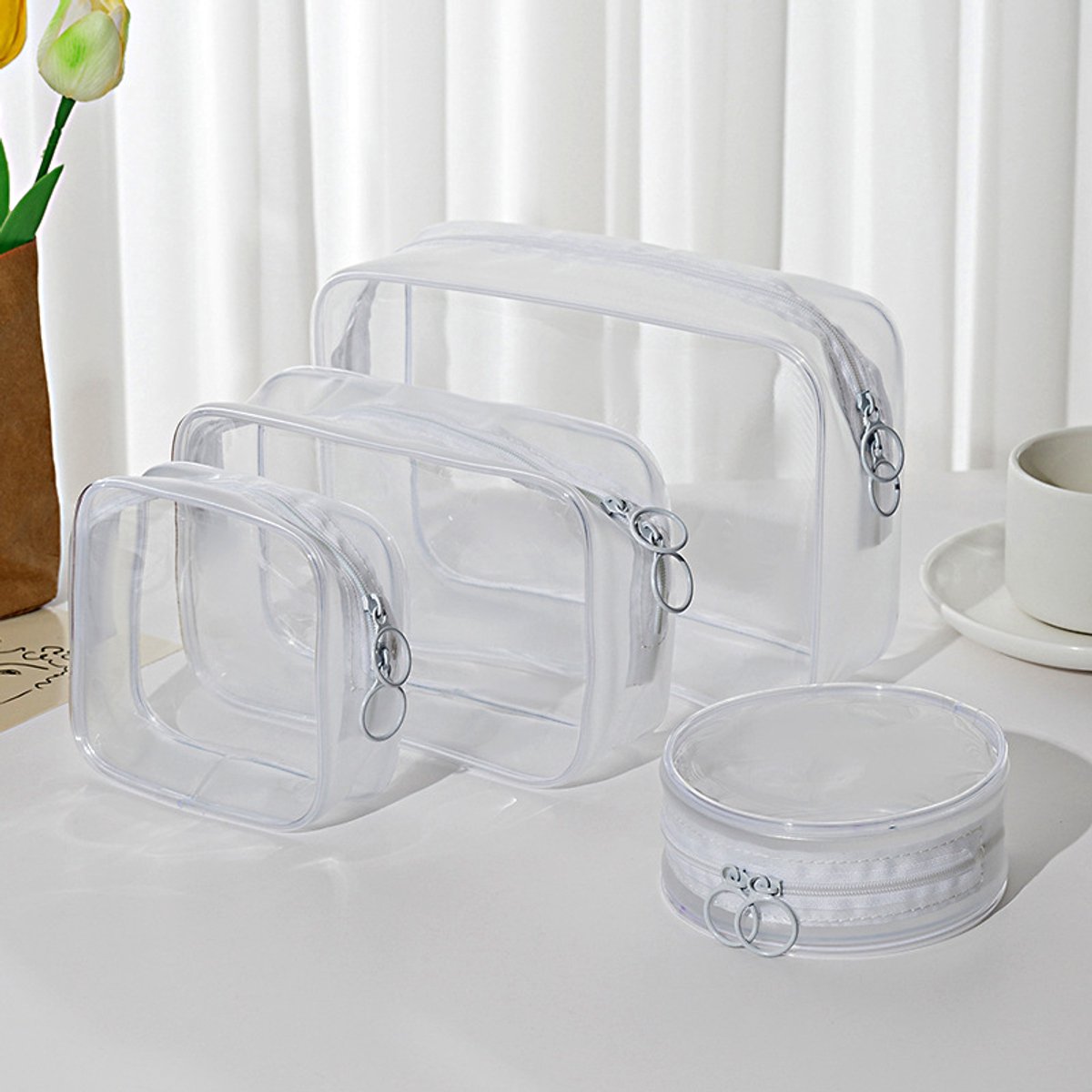 Storage Bag - 4 Pieces - Portable Storage Bag - Simple Makeup Bag - Foldable - Transparent - Image 1