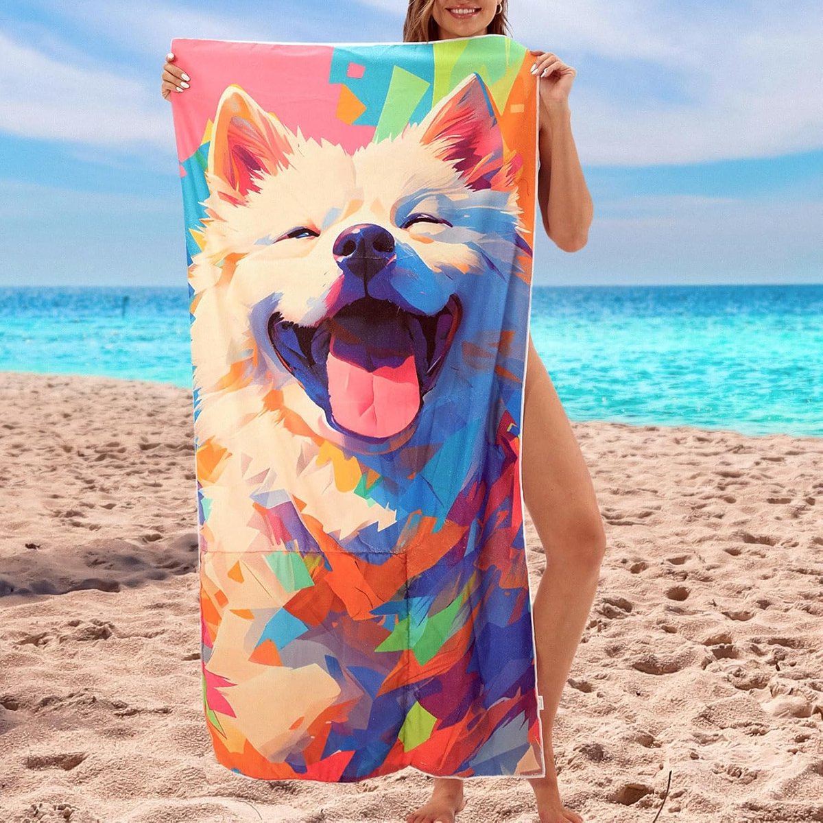Beach Towel - 2-in-1 Foldable Beach Towel Backpack - Printed Bath Towel - Convertible Beach Mat & Carry Bag - Perfect Companion for Camping, Yoga & Travel（Pup） - Image 3