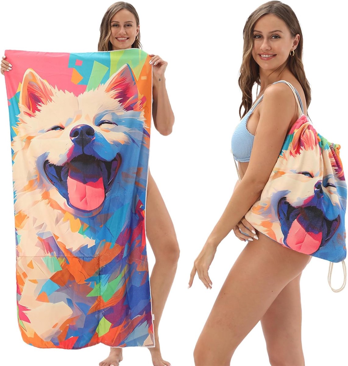 Beach Towel - 2-in-1 Foldable Beach Towel Backpack - Printed Bath Towel - Convertible Beach Mat & Carry Bag - Perfect Companion for Camping, Yoga & Travel（Pup） - Image 5