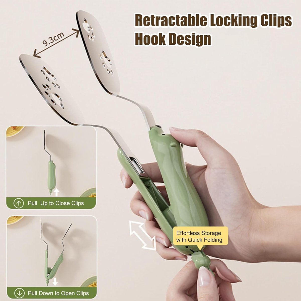 Spatula - Set of Two - Baking Tongs - Stainless Steel Tongs with Bear Claw Shape - Suitable for kitchen and camping use, for making pasta, toast, baking, desserts, canned food and barbecuing. - Image 4