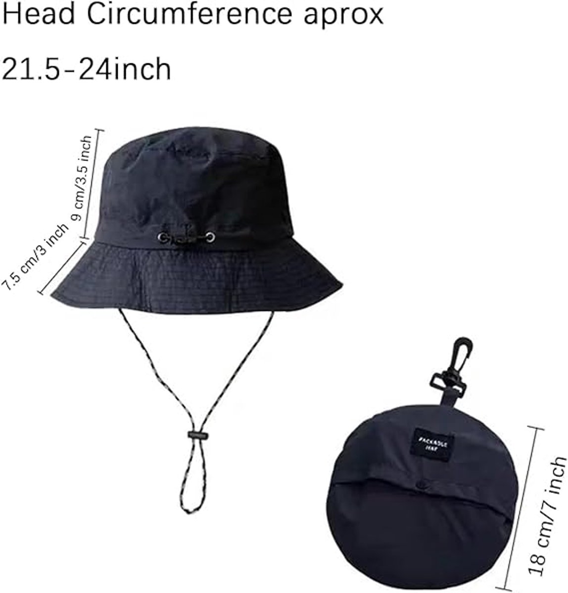 Hat - Sun Hat - Outdoor Jungle Hat - Foldable Bucket Hat - Rain Hat - Unisex - With Removable Chin Strap - 2-Piece (Black + Brick Red) - Image 5