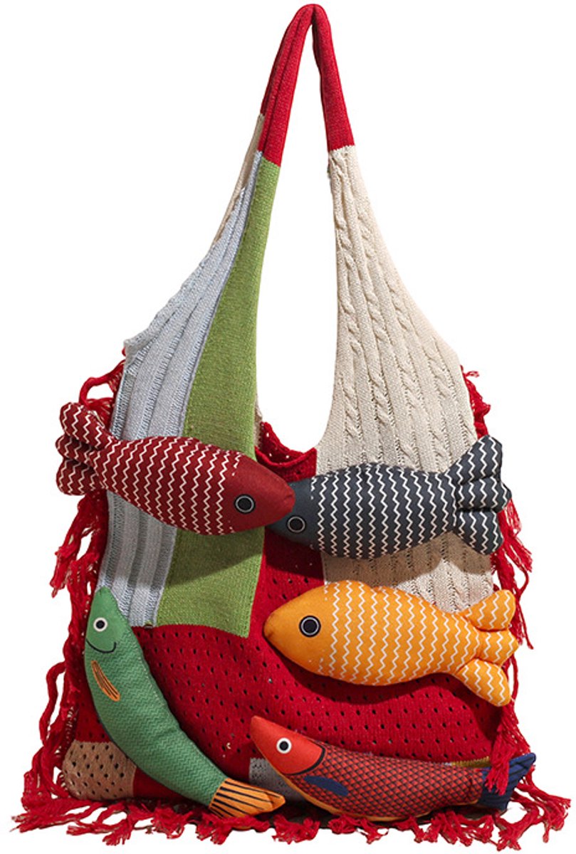Shoulder Bag - Spacious Storage Bag - Versatile Knitted Bag - Tassel Shopping Bag - Perfect for Day Trips and Shopping - Red - Image 1