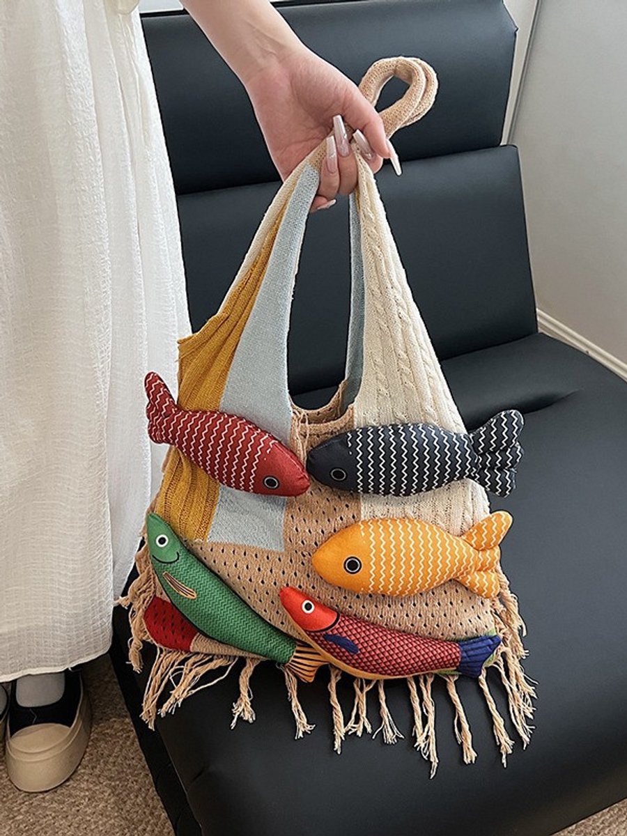 Shoulder Bag - Spacious Storage Bag - Versatile Knitted Bag - Tassel Shopping Bag - Perfect for Day Trips and Shopping - Red - Image 4