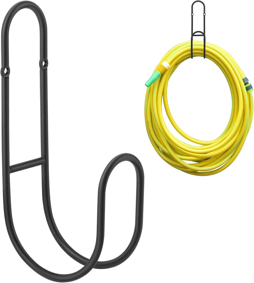 Garden Hose Hanging System - Wall Mount for Neat Storage - Stainless Steel Frame - Black - Image 1