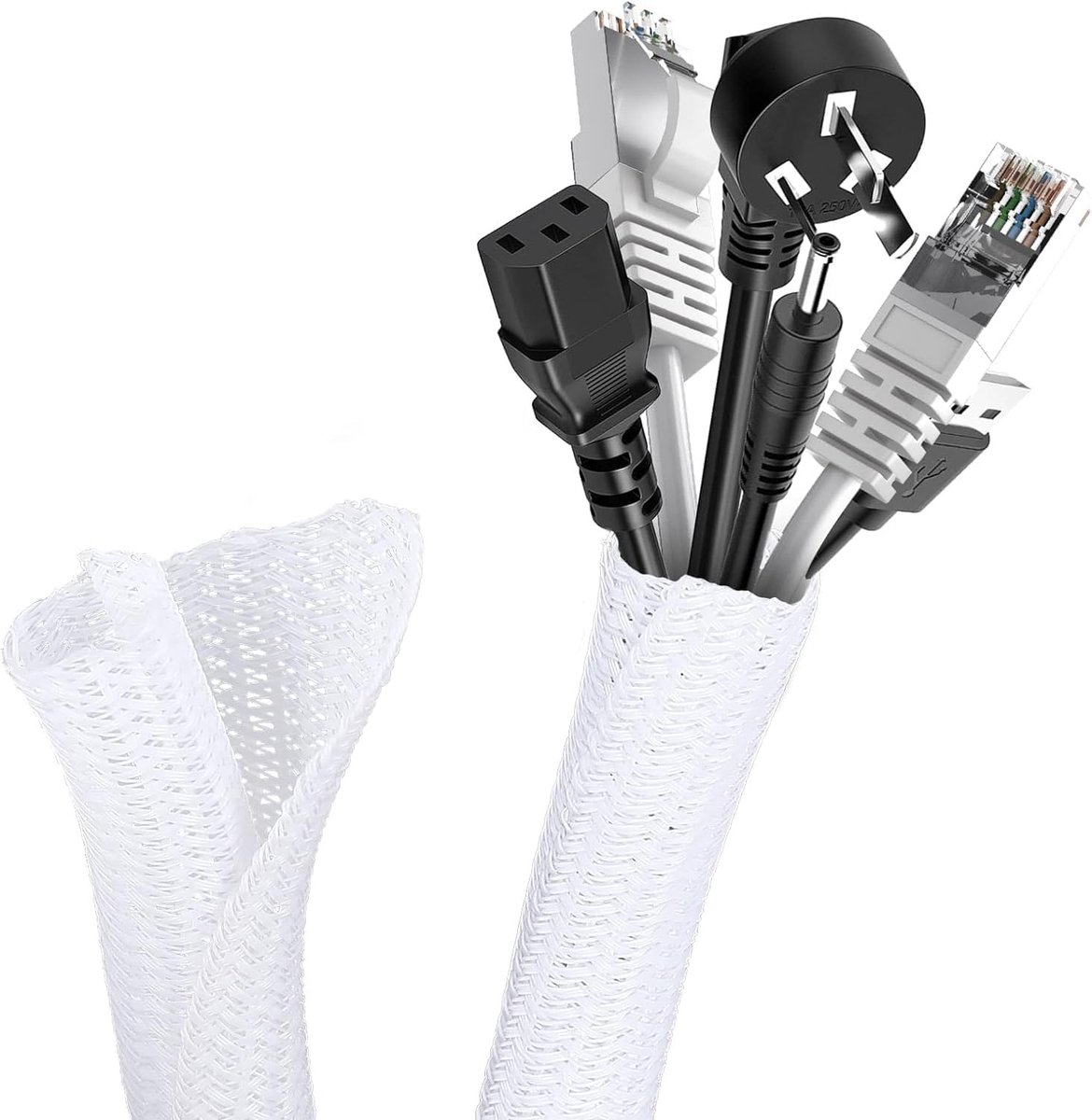 Cable Tray - Self-closing cable tray - Suitable for 13-22mm sheathed cables - Conceals cables, cut to size - Suitable for cable protection in TV cables, offices, homes, cars, etc. - 3 pieces - 2M each (white) - Image 1