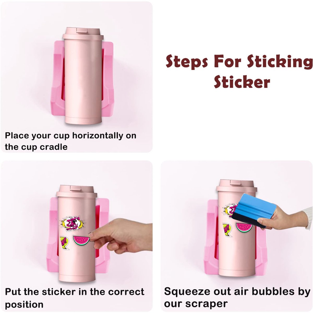 Vinyl Sticker Applicator for Cups - Silicone Cup Holder with Felt Edge Scraper - Silicone Cup Holder - Insulated Mug Holder - Non-Slip Glass Cup Holder - One-Handed Sticking for Mugs & Bottles - DIY Accessory - Pink - Image 4