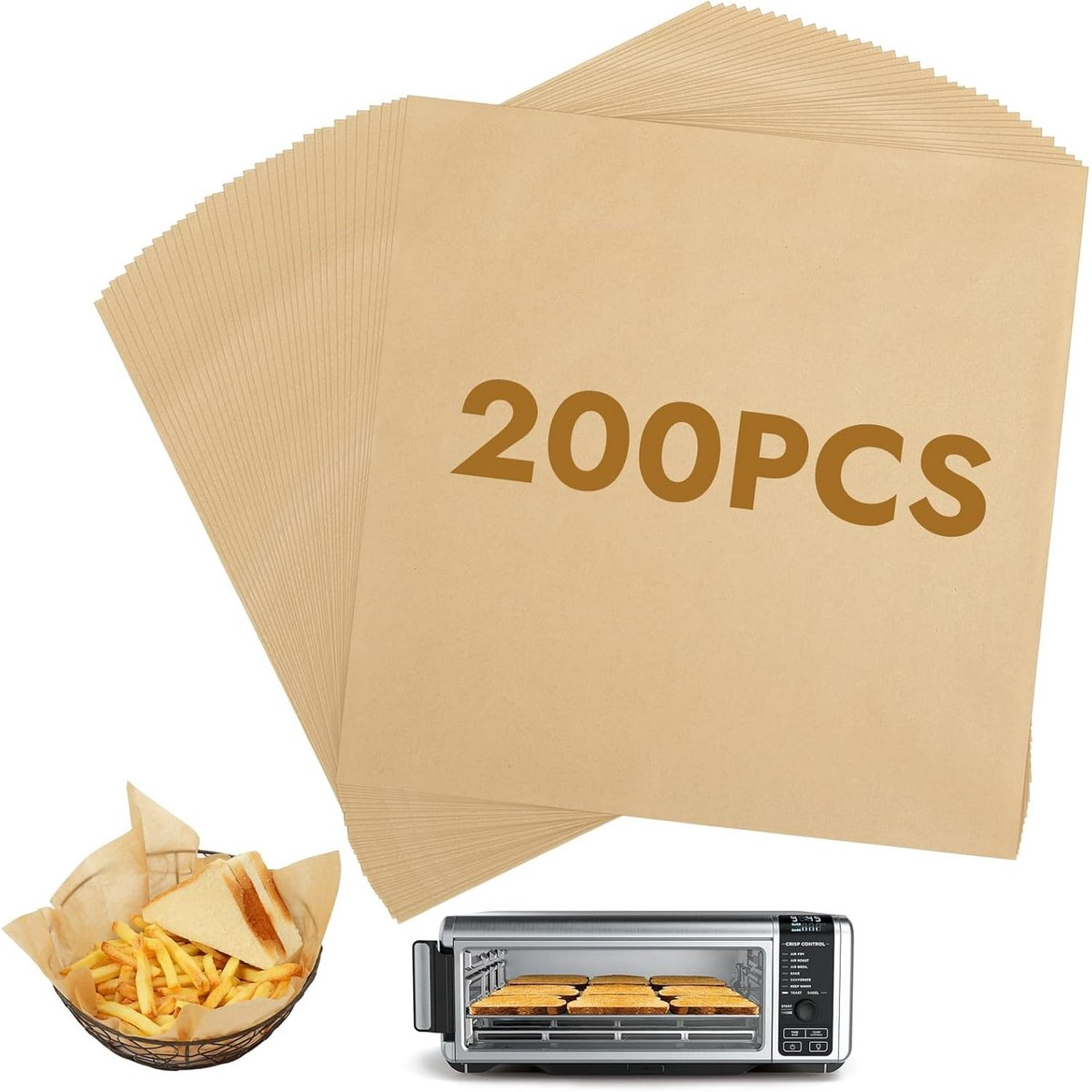 Baking Paper - 12-inch Airfryer Baking Paper - 200 Sheets - Disposable Airfryer Liner - Oven Accessory with Hinged Lid - Image 1