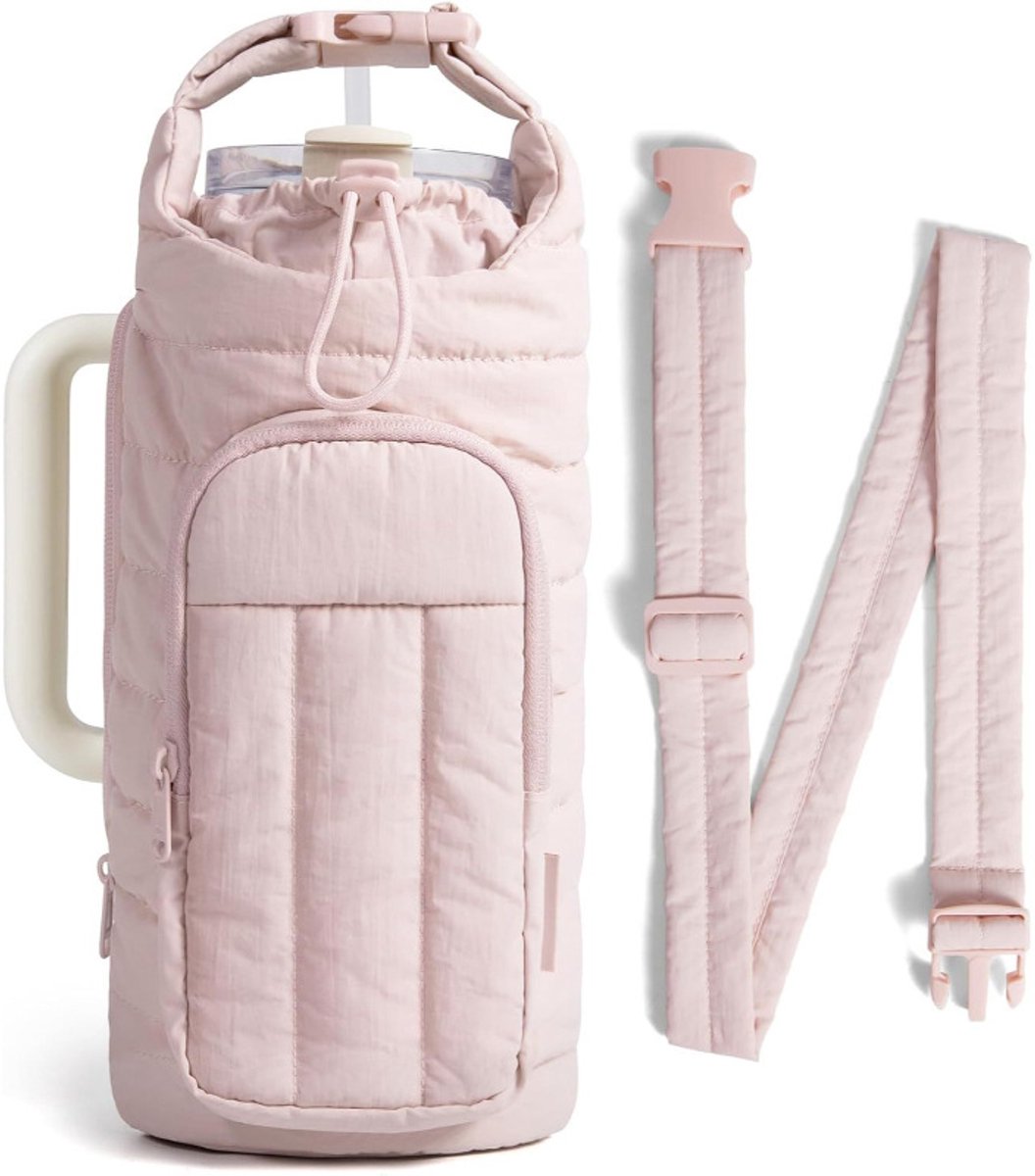 Handbag - Bottle Holder - Suitable for 950ml/1200ml water bottles - With shoulder strap and phone pocket - Unisex - The perfect companion for hiking and camping trips (Light Pink) - Image 1