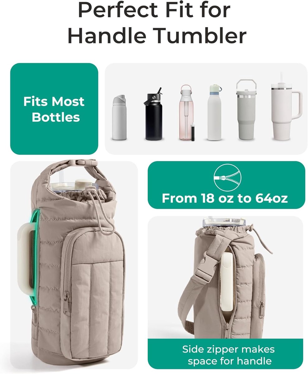 Handbag - Bottle Holder - Suitable for 950ml/1200ml water bottles - With shoulder strap and phone pocket - Unisex - The perfect companion for hiking and camping trips (Light Pink) - Image 2