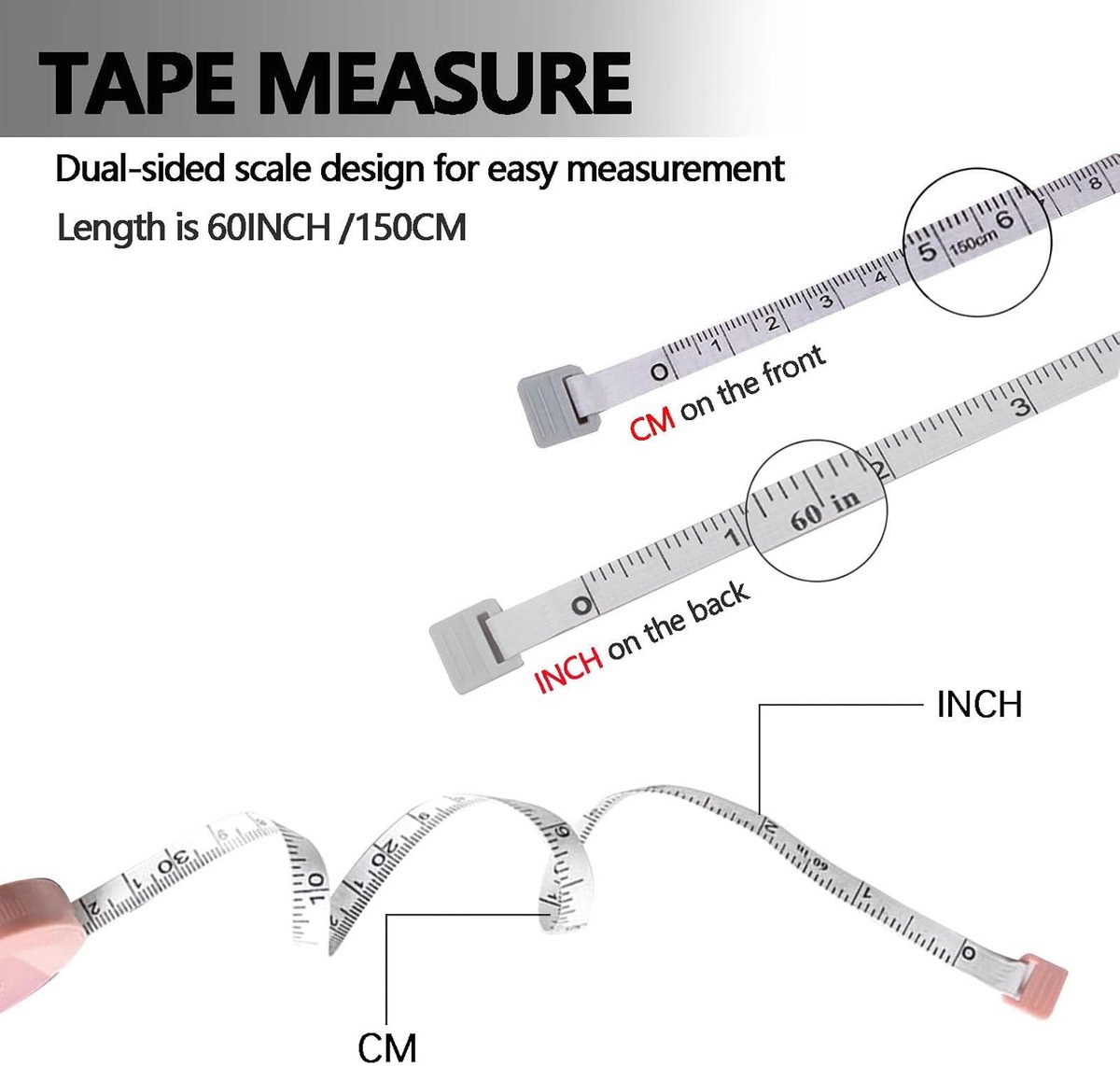 Measuring Tape - 3-Pack - Extendable Measuring Tape - Double-Sided Flexible Measuring Tape - Suitable for Measuring Body Sizes - 60 Inches (1.5 Meters) - Can Be Used for Sewing Fabrics, Making Clothes, Etc. (Macaron Blue, Pink, Green) - Image 2