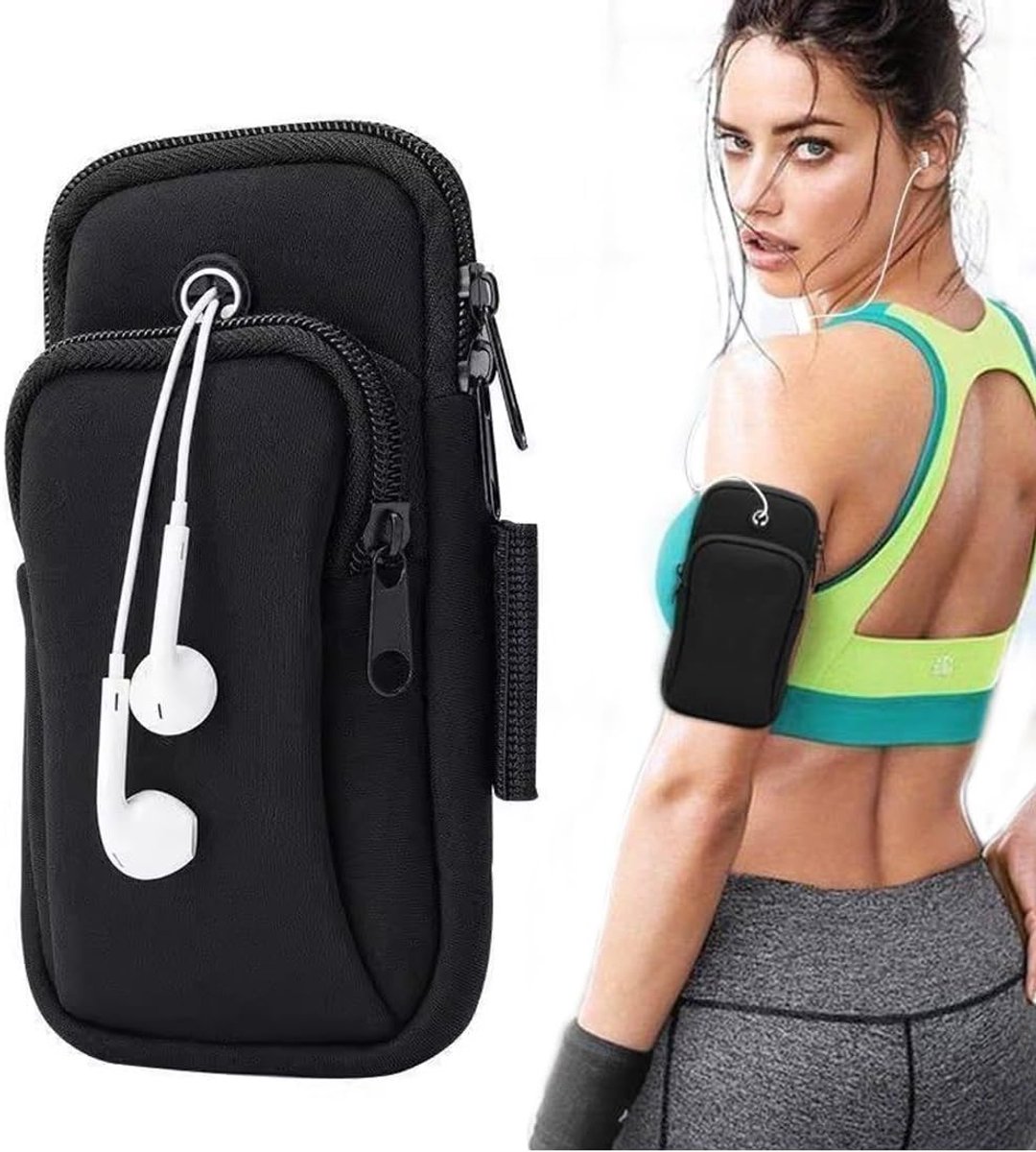 Running Armband - Phone Armband - Wearable Phone Armband - With Earphone Hole and Phone Pocket for Running - Armband for Fitness and Cycling (Black) - Image 1