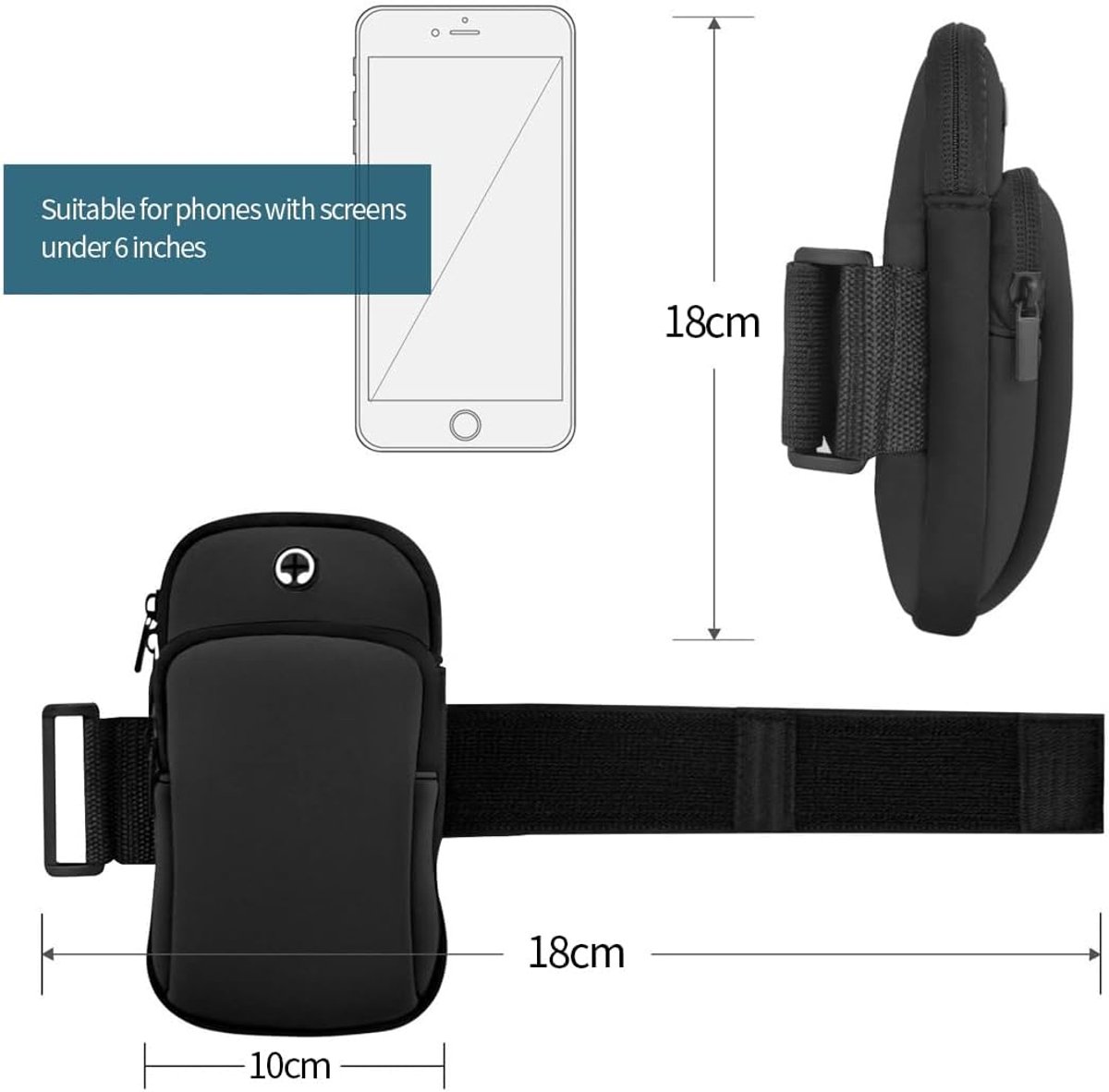 Running Armband - Phone Armband - Wearable Phone Armband - With Earphone Hole and Phone Pocket for Running - Armband for Fitness and Cycling (Black) - Image 6