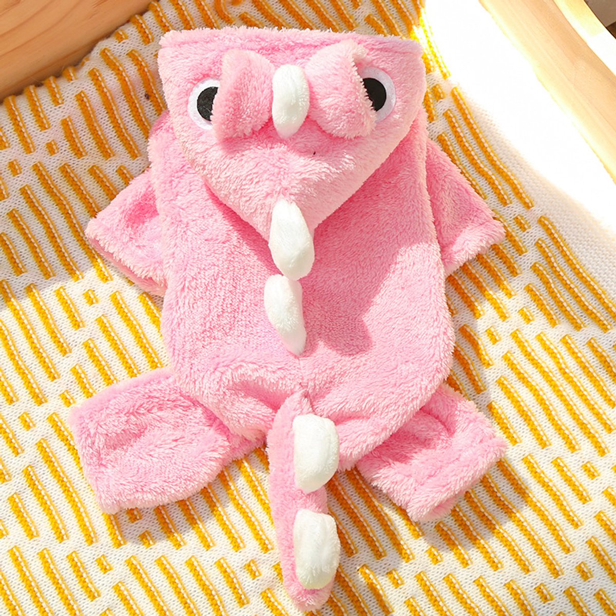 Warm Pet Clothing - Cute Dinosaur Dog Suit - Warm Fleece Pet Clothes for Small Dogs - Pink (Size L) - Image 1