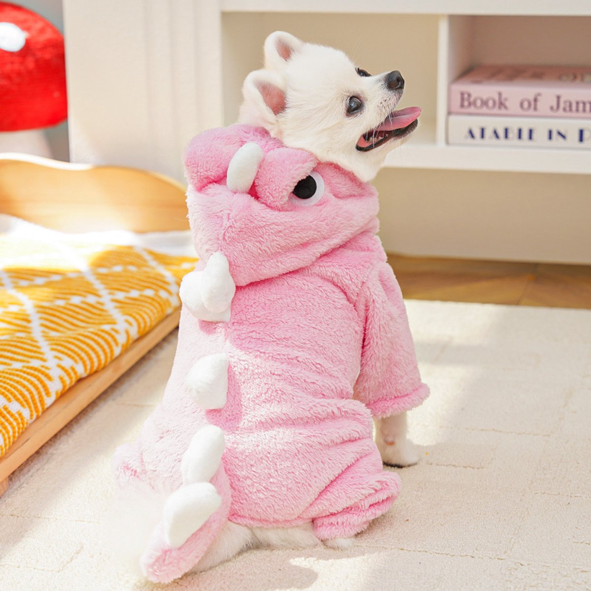 Warm Pet Clothing - Cute Dinosaur Dog Suit - Warm Fleece Pet Clothes for Small Dogs - Pink (Size L) - Image 5