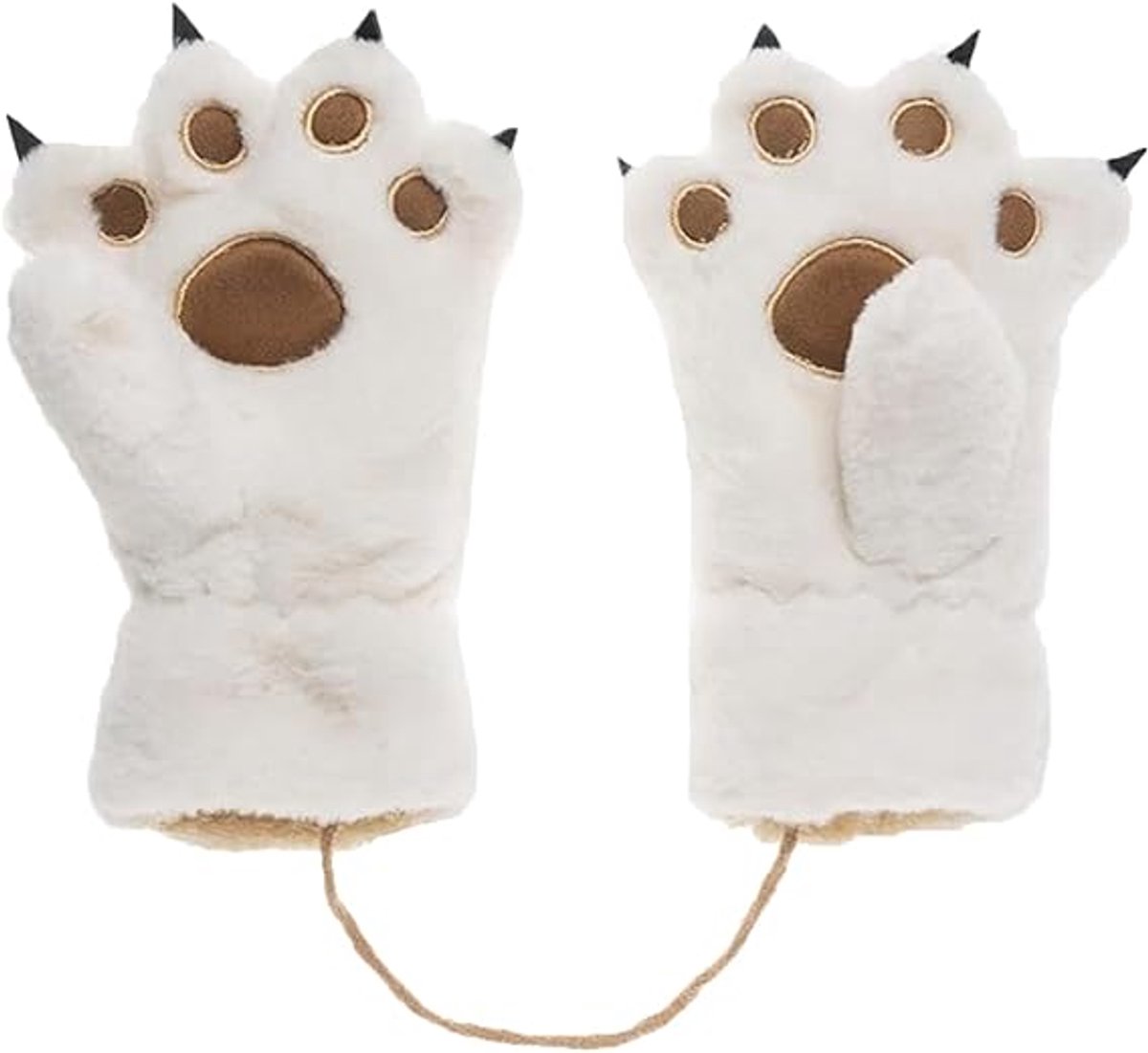 Gloves - 1 pair - Winter gloves - Cartoon gloves - Neckband - Children's gloves - Warm gloves - Plush gloves - One size（White） - Image 1
