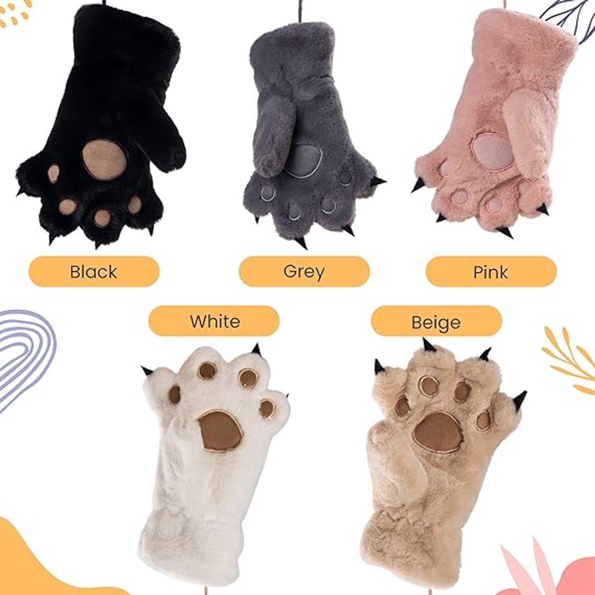 Gloves - 1 pair - Winter gloves - Cartoon gloves - Neckband - Children's gloves - Warm gloves - Plush gloves - One size（White） - Image 3