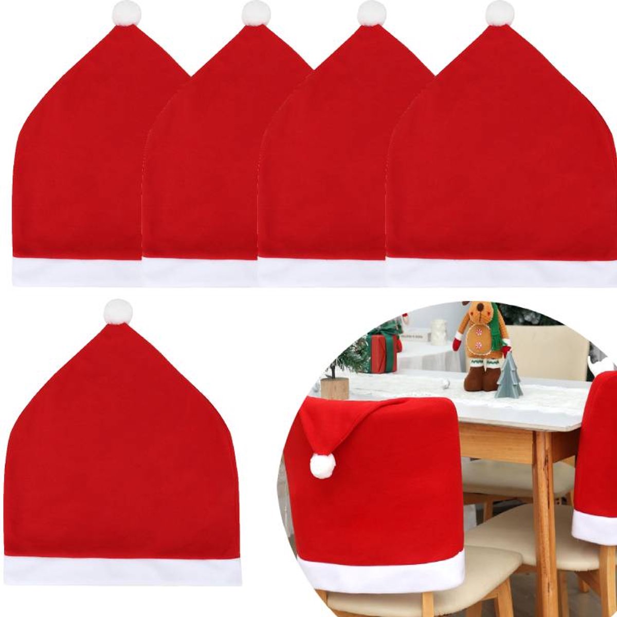 Chair Covers - Set of 5 - Christmas Chair Covers - Red Chair Covers - Christmas Chair Covers - Christmas Decorations - Image 1