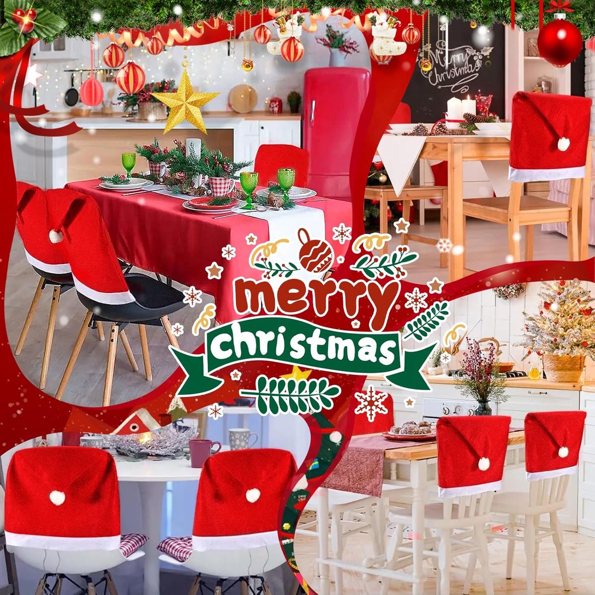 Chair Covers - Set of 5 - Christmas Chair Covers - Red Chair Covers - Christmas Chair Covers - Christmas Decorations - Image 5