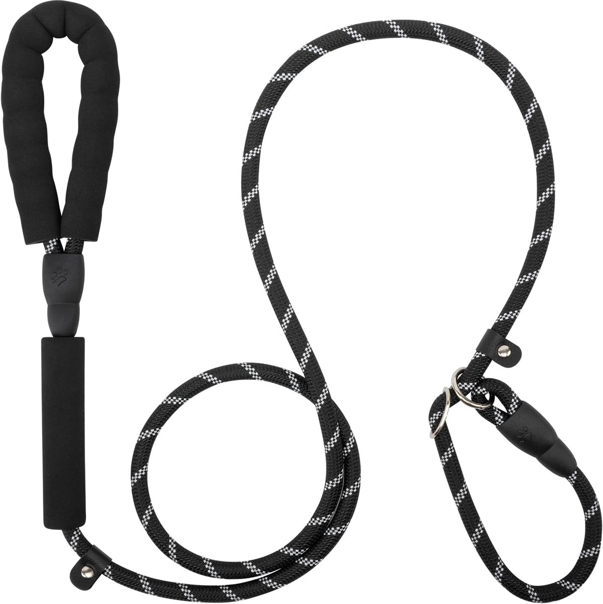 1.8m Long Dog Training Leash - Durable, tension-free polyester dog leash with two padded handles and reflective thread - For small and medium-sized dogs - Black - Image 1