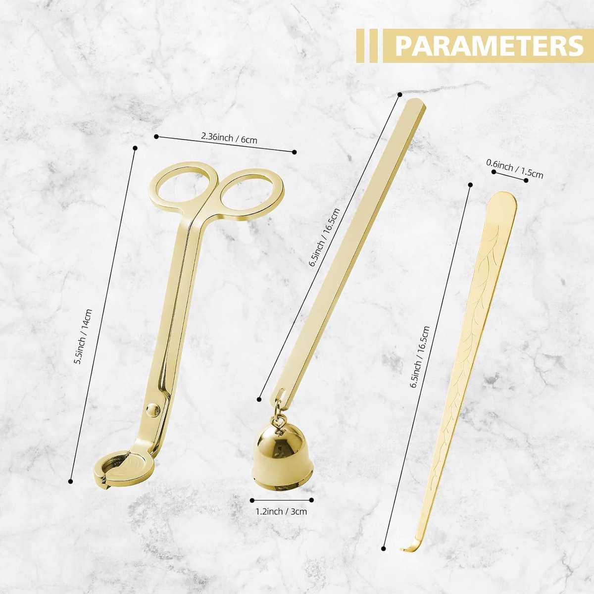 Candle Extinguisher - 3 in 1 Candle Accessory Set - Candle Key, Mini Candle Extinguisher, Candle Key - Perfect for Candle and Fragrance Lovers (3-Piece Set, Gold) - Image 2