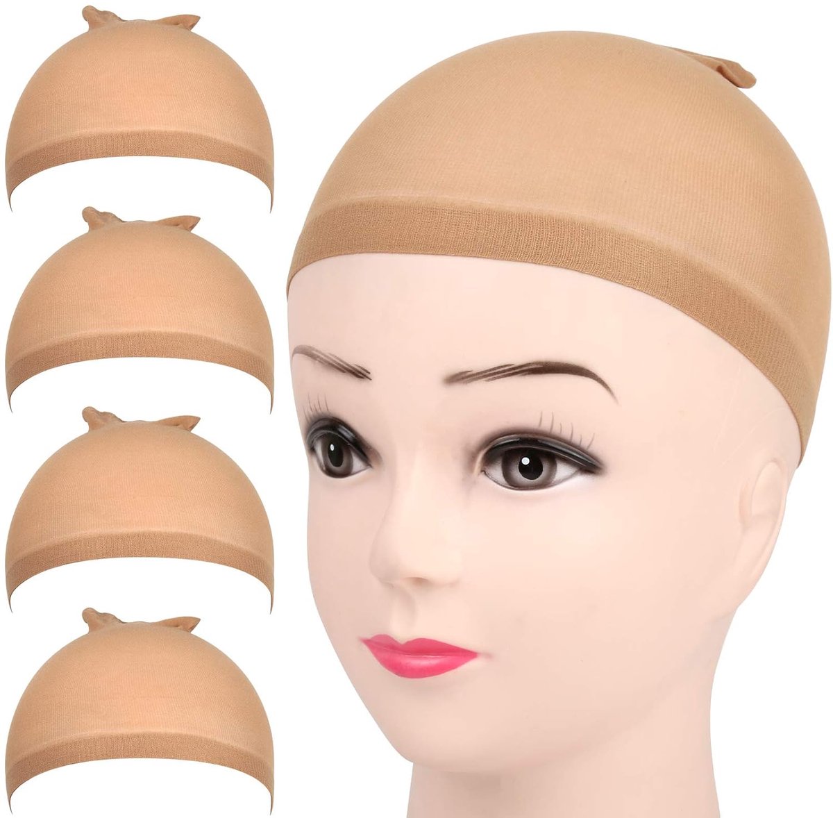 5-piece set - light brown - elastic - wig cap - Image 1