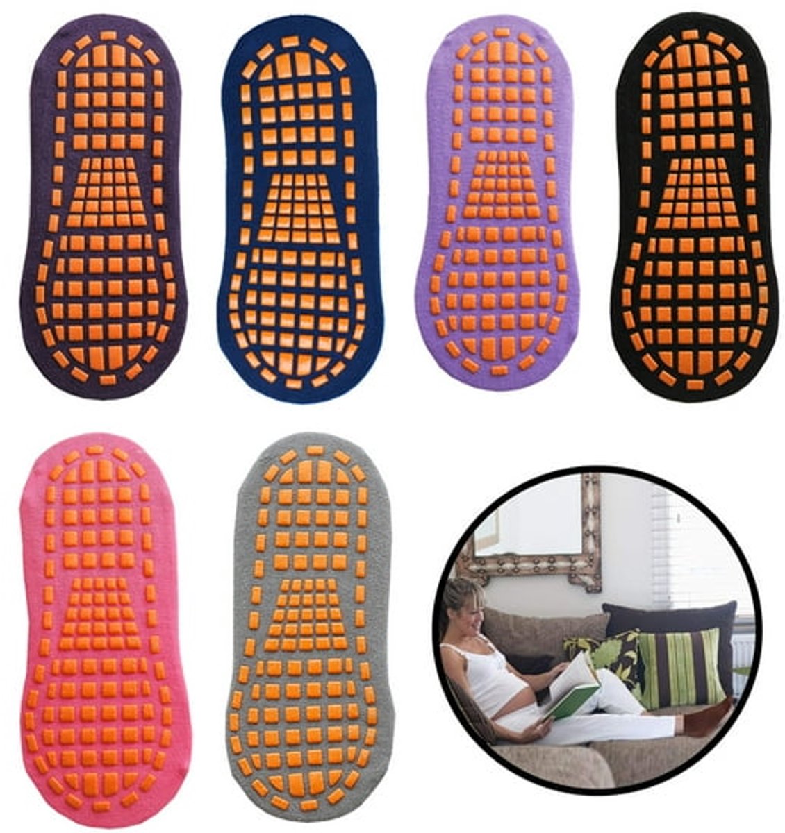 6 pairs - with anti-slip granules - trampoline socks for the playground - anti-slip floor socks (black + heather grey + lotus root powder + khaki + purple + blue) - Image 1