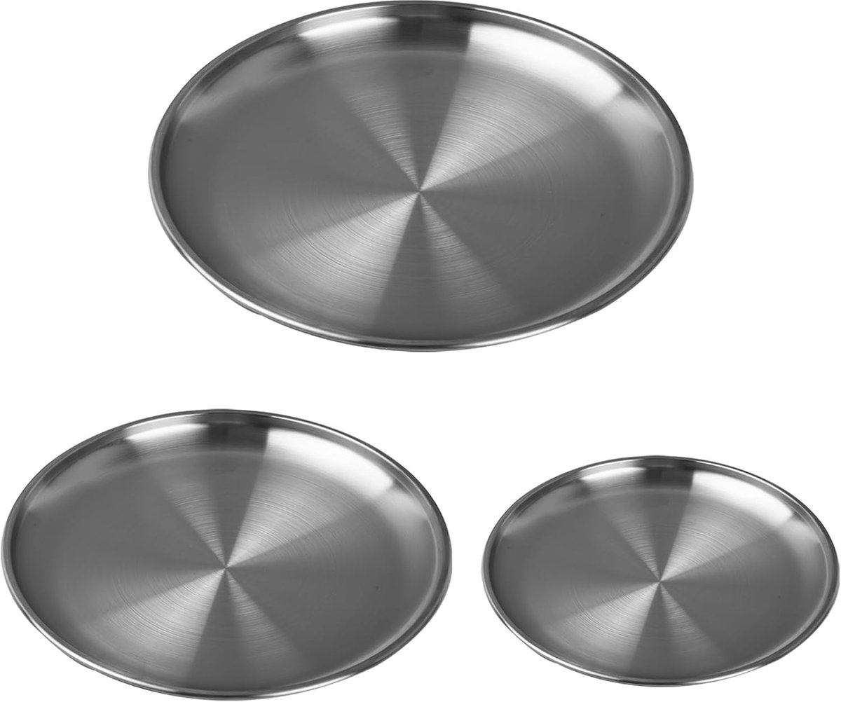 Dinner Plates - 3-Piece - Stainless Steel Plates - 20cm, 23cm, 26cm - Matte Finish - Reusable - Suitable for outdoor use, picnics, kitchens, and parties - Image 1