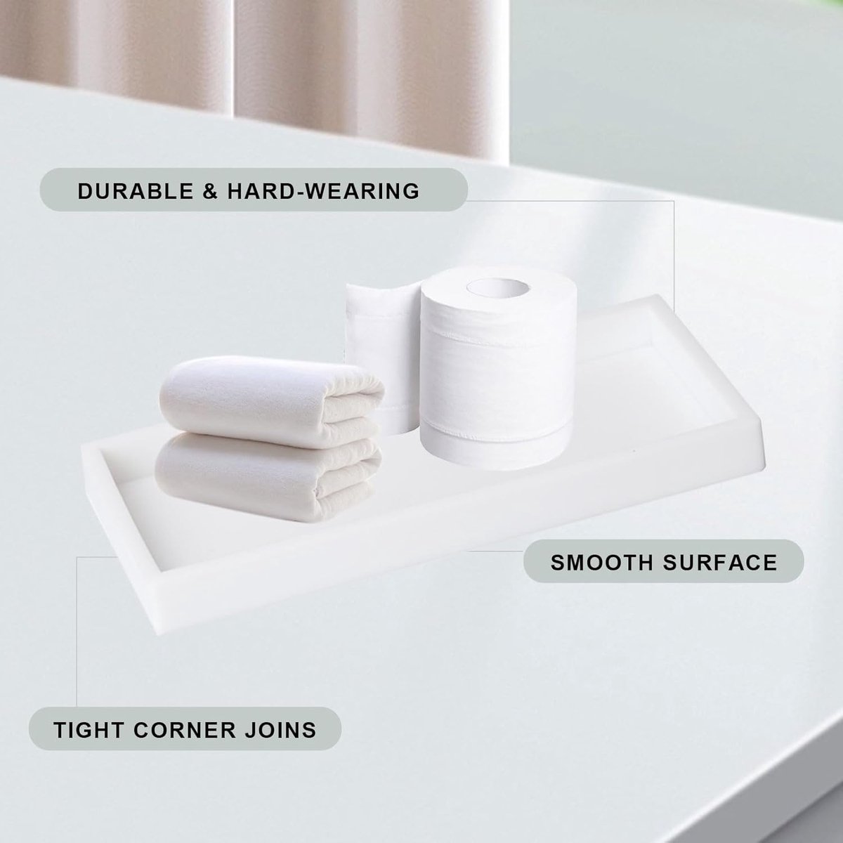 Tray - Two-piece set - Dressing table tray - Bathroom storage tray - Cosmetics storage tray - Bathroom storage box - Suitable for storing candles, soap, towels, perfume, etc. - White - 20x10x1.8 cm - Image 4