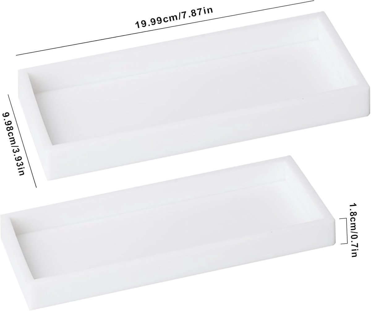 Tray - Two-piece set - Dressing table tray - Bathroom storage tray - Cosmetics storage tray - Bathroom storage box - Suitable for storing candles, soap, towels, perfume, etc. - White - 20x10x1.8 cm - Image 5