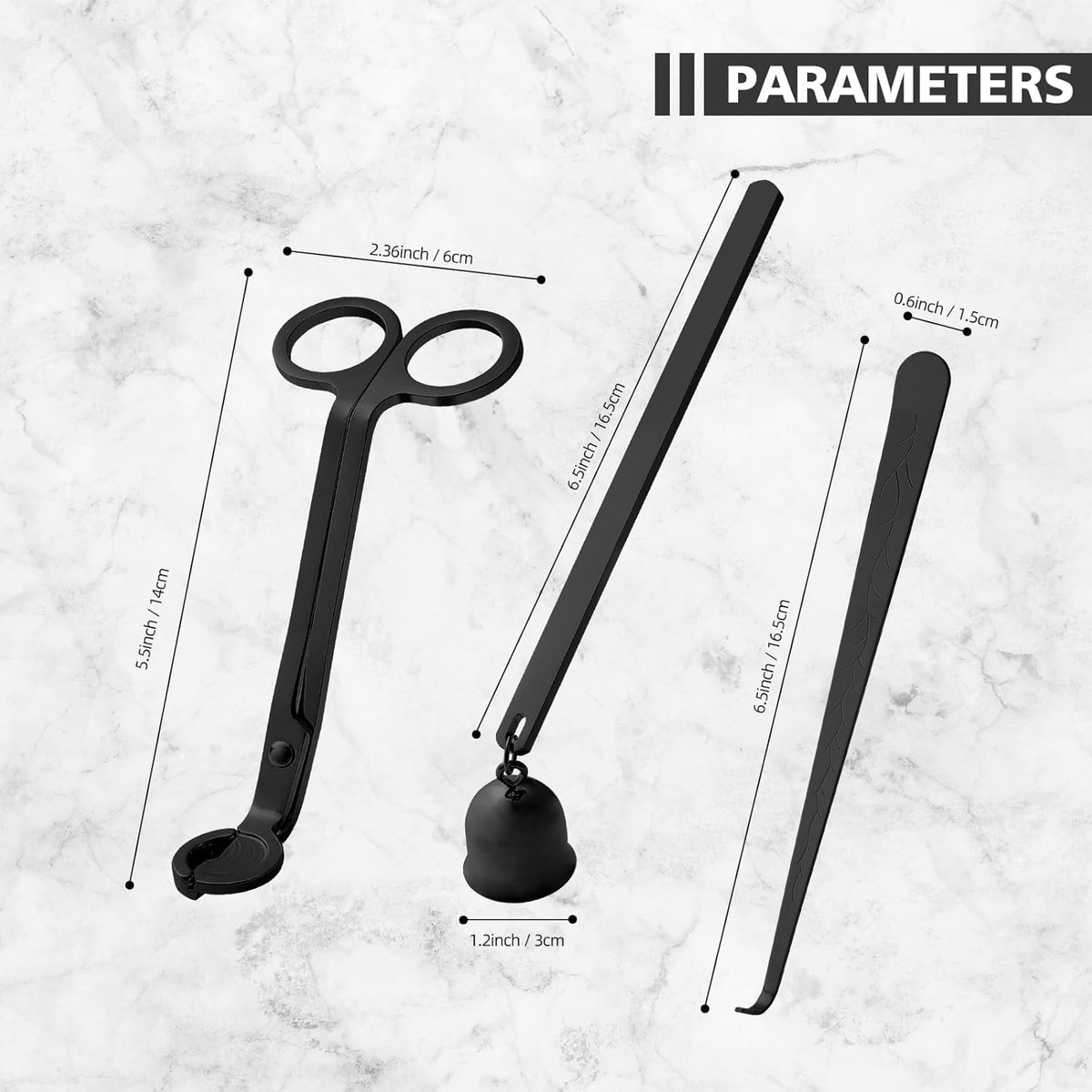 Candle Extinguisher - 3 in 1 Candle Accessory Set - Candle Key, Mini Candle Extinguisher, Candle Key - Perfect for Candle and Fragrance Lovers (3-Piece Set, Black) - Image 2