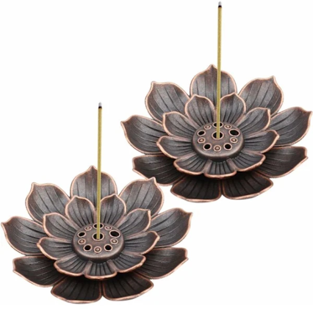 Set of 2 - Lotus-shaped incense burner - 6-hole incense burner with ash collection tray - Suitable for burning incense - Image 1