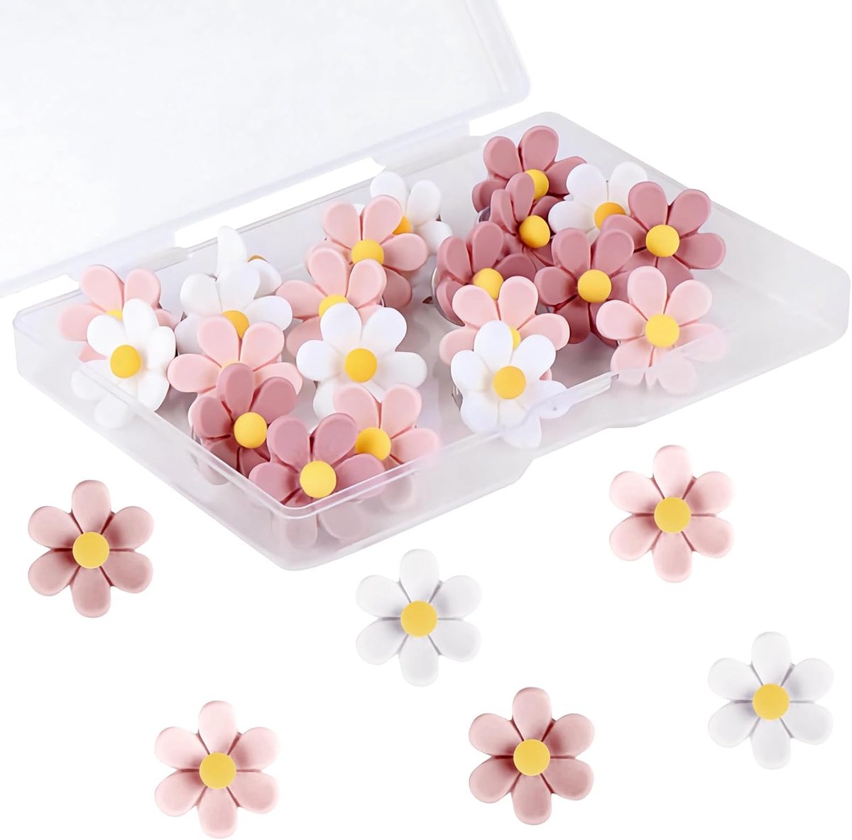 Push Pins - 30 pieces - Flower-shaped push pins - Flower pins for notice boards - Pin board pins - Decorative push pins - Suitable for notice boards, offices, schools and home use. - Image 1