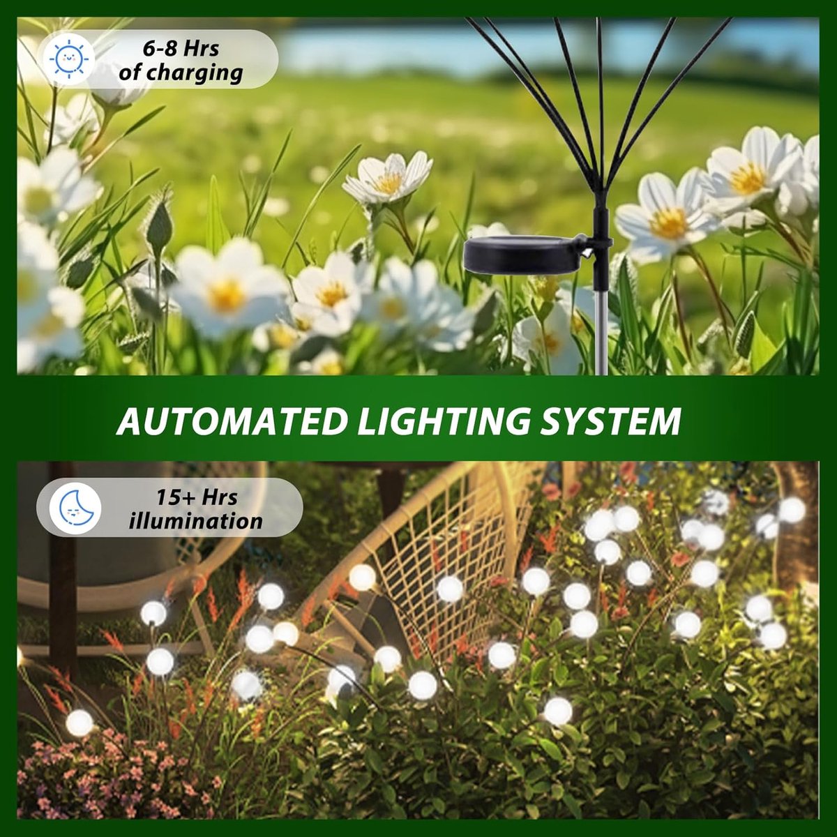 LED solar lights - Outdoor lighting - Solar garden lighting - Mood lighting - LED solar garden lights - Firefly-shaped - 12 flower pots x 2 - Waterproof, suitable for outdoor use - Ideal for decorating patio paths - White light - Image 4