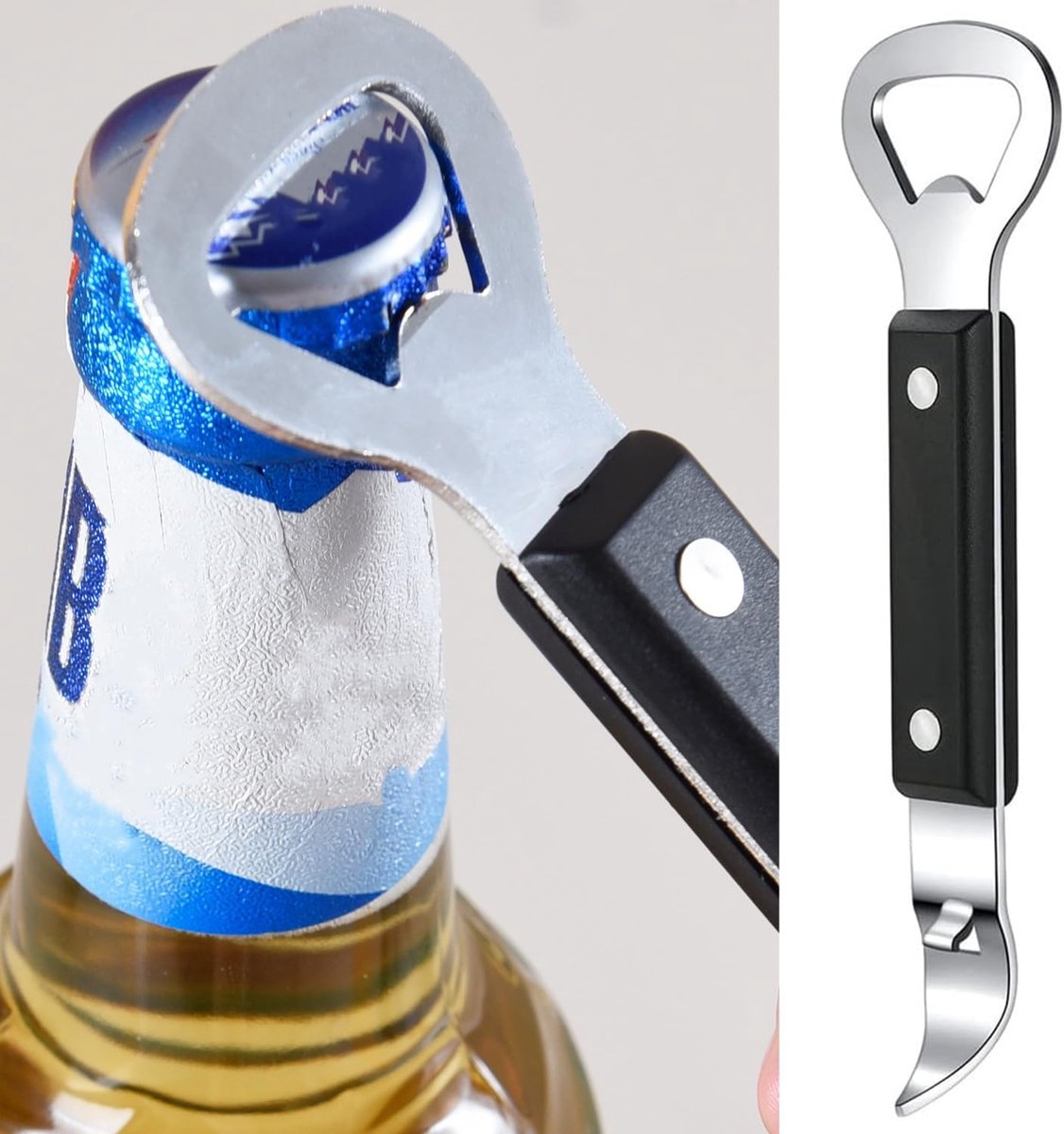 Bottle Opener - Manual Can Opener - Perforated Bottle Opener - Double Ended Wall Mounted Bottle Opener - Stainless Steel Bottle Opener for Beer and Cans - Small Bottle Opener - Suitable for Camping and Travel Use - Image 1