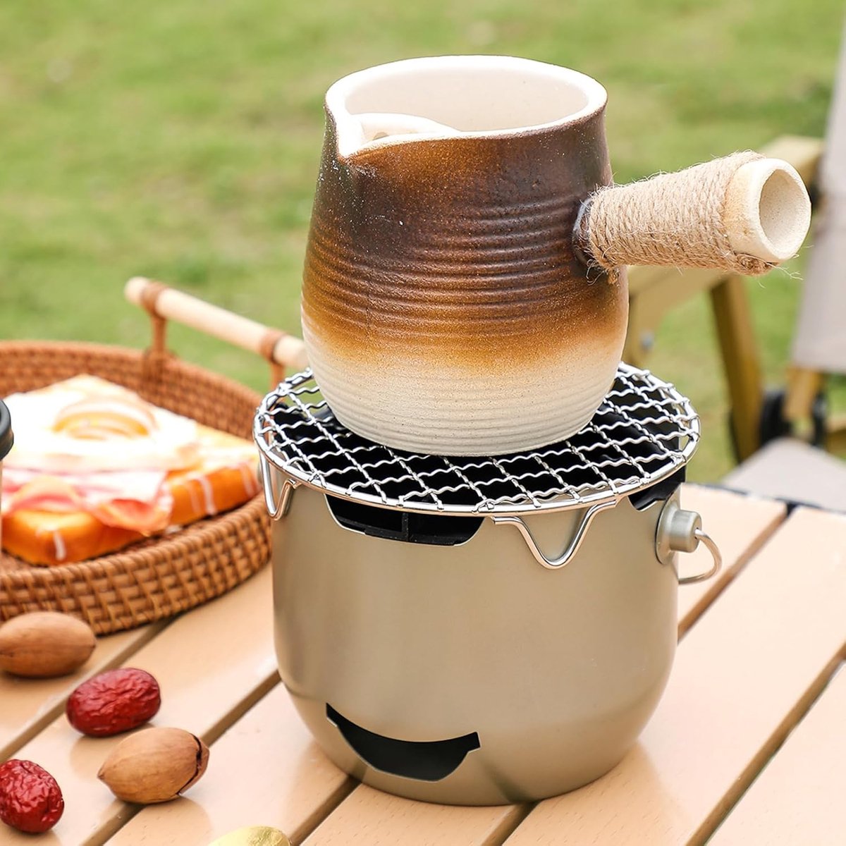 Grill - Portable Charcoal Grill - Mini Stainless Steel Charcoal Grill - Small Outdoor Grill - Suitable for Camping, Backyard BBQs, RVs and Picnics (Green) - Image 4