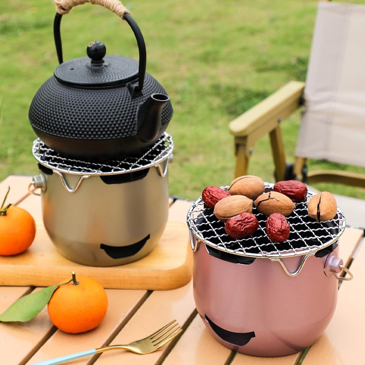 Grill - Portable Charcoal Grill - Mini Stainless Steel Charcoal Grill - Small Outdoor Grill - Suitable for Camping, Backyard BBQs, RVs and Picnics (Green) - Image 5